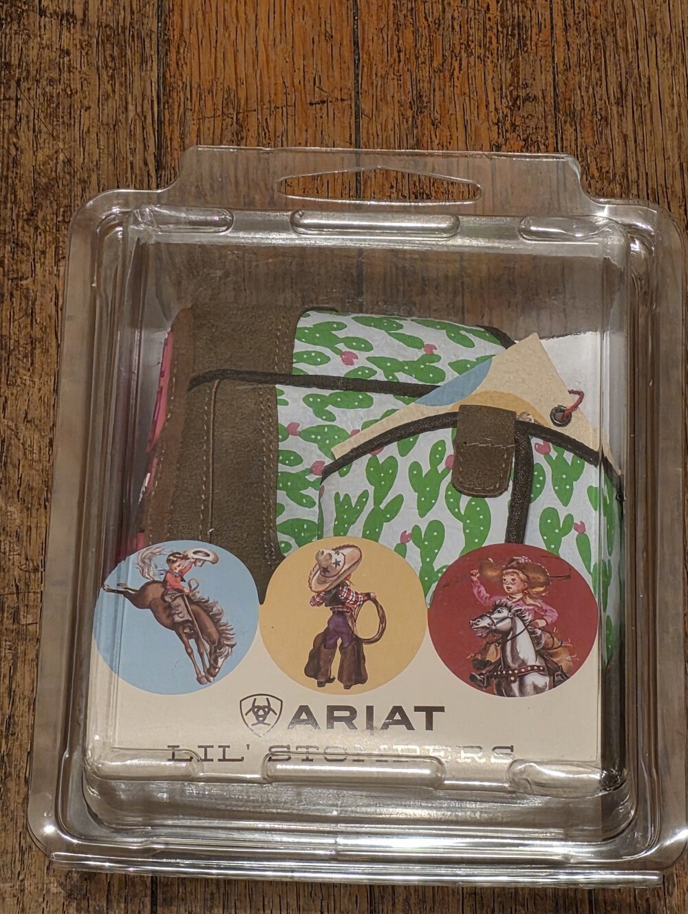 Ariat Kids Cactus Print Belt with Brown Trim and Pink Stitching Boots